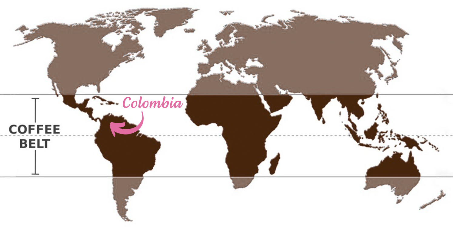 Mapa, v ktorých krajinách sa pestuje káva